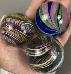 Lot 3 Antique Early 1900s German Swirl Handmade Marbles