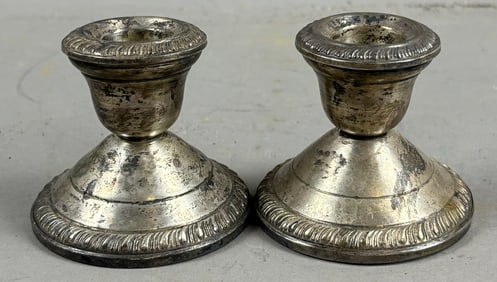 Antique Pair 1920s-30s Sterling Silver Weighted Candlestick