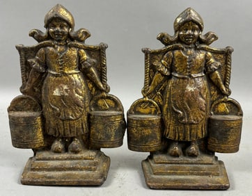 Antique Dutch Water Ladies 1920s Cast Iron Bookends