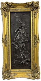 Francois Duquesnoy Neoclassical Venus & Cupid 1892 Paris Framed Bronze w/ Gilt Frame