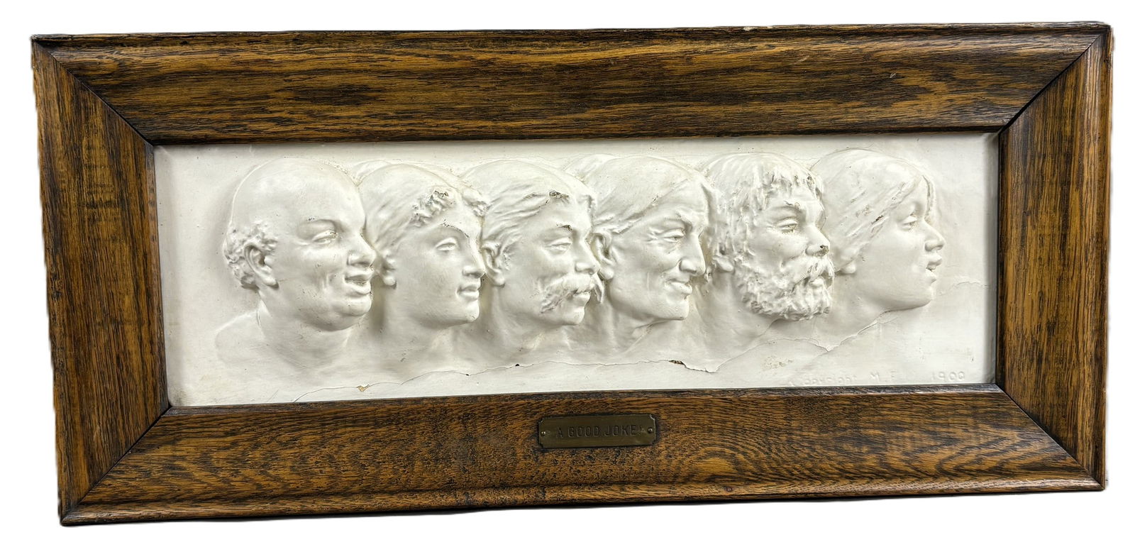 A Good Joke Victorian Man & Woman Figural Plaster Head Relief Wall Plaque (1 of 13)