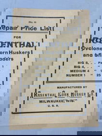 Rosenthal Cyclone Corn Huskers & Shredders 33 Page 1911 Repair Part List Booklet