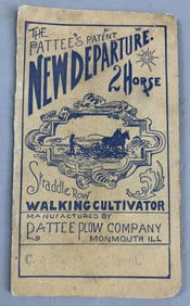 Pattee's Patent New Departure 2 Horse 37 Page Pocket Straddle Row Plow Booklet