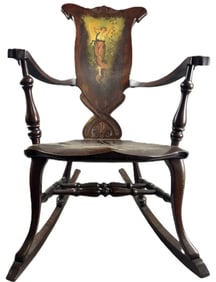 Antique 19th Century Hand Painted Victorian Woman Rocking Chair