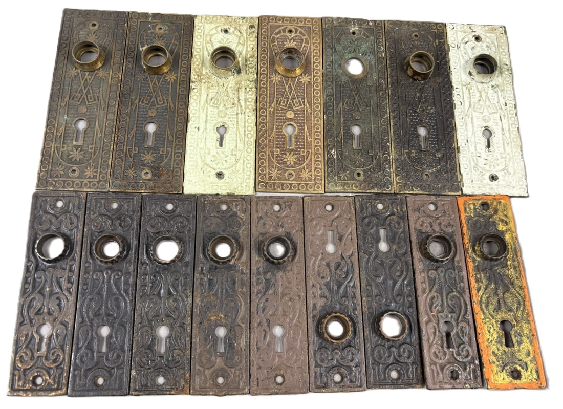 Antique Lot 16 (9) Cast Iron & (7) Solid Brass Door Plates (1 of 5)