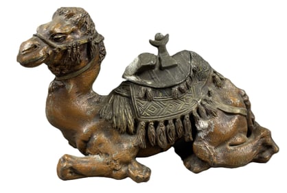 Antique Austrian Bronze Style Cold Painted Camel Inkwell
