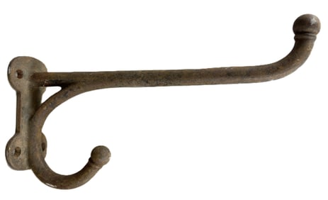 Antique Cast Iron Original Early 1900s 12" Double Coat Hook