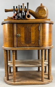 Antique Original Art Deco Smoking Stand w/ Pipe Humidor & 8 Pipes