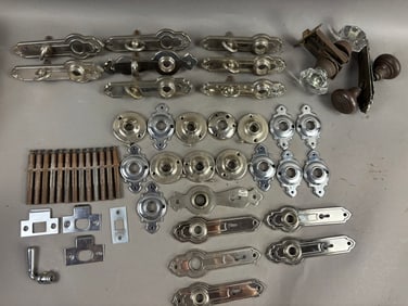 Lot 49 Art Deco Fancy Matching Nickel Plated Door Plates & Hardware