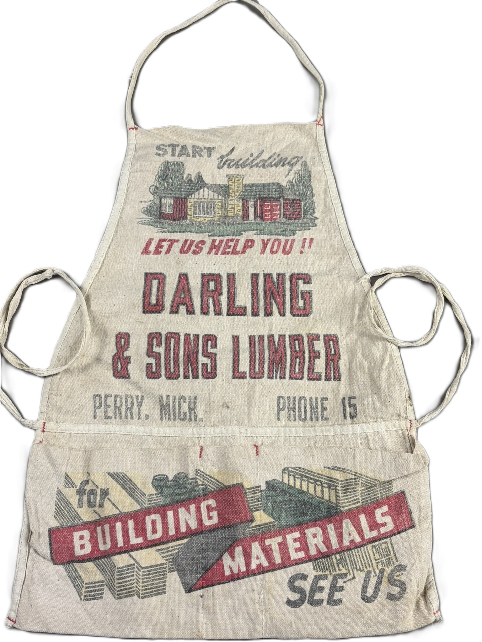 Darling & Sons Lumber Perry Michigan Phone 15 Canvas Advertising Apron: 15" x 22"