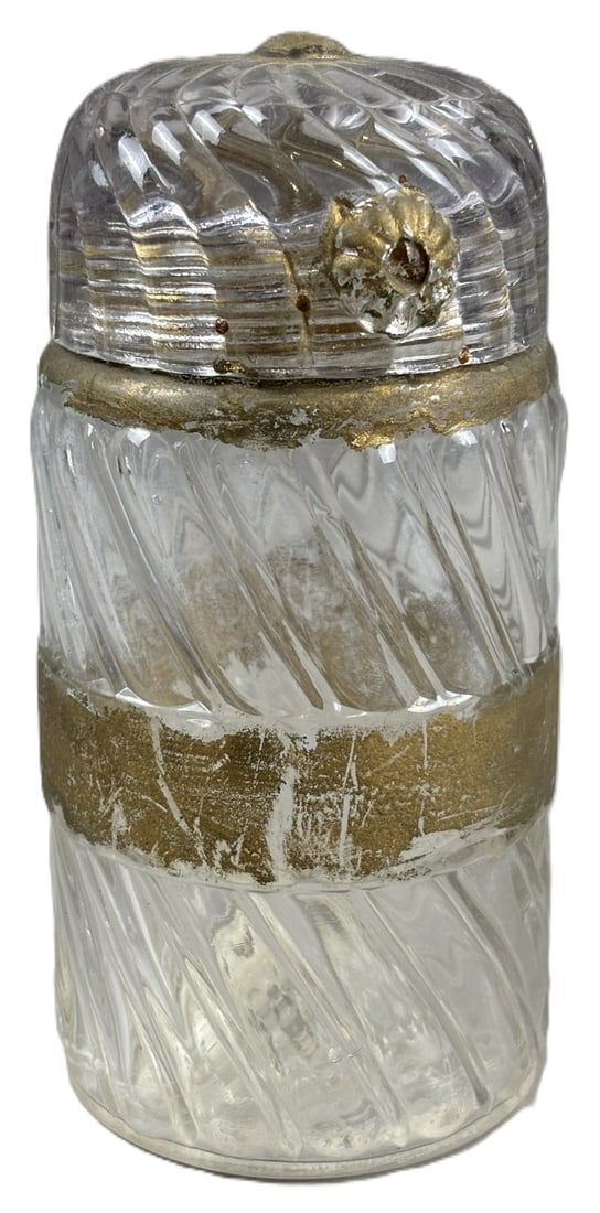 Pat'd July 1890 Ribbed 6.5" Embossed Glass Apothecary Lidded Jar: 6.5" tall x 3" base dia x 2.375" open dia