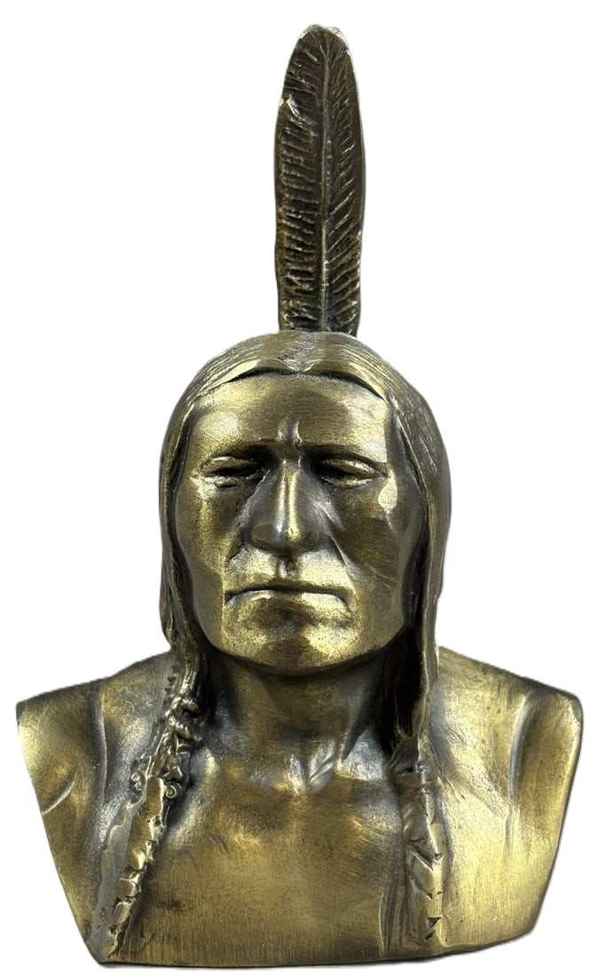 1930s Solid Brass Native American Chief Coin Bank (1 of 8)