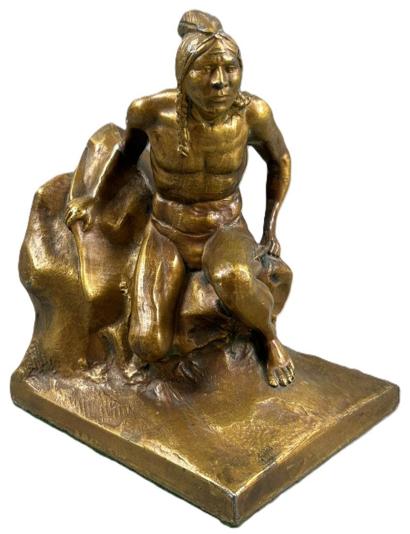 Antique Early 1900s Native American Spelter Bronze Painted Indian Bookend (1 of 16)