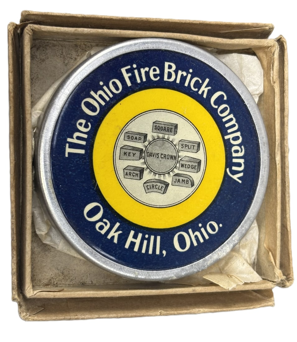 The Ohio Fire Brick Co Davis Crown Oak Hill NOS Cellulloid Advertising Paperweight w/ Boxq (1 of 8)