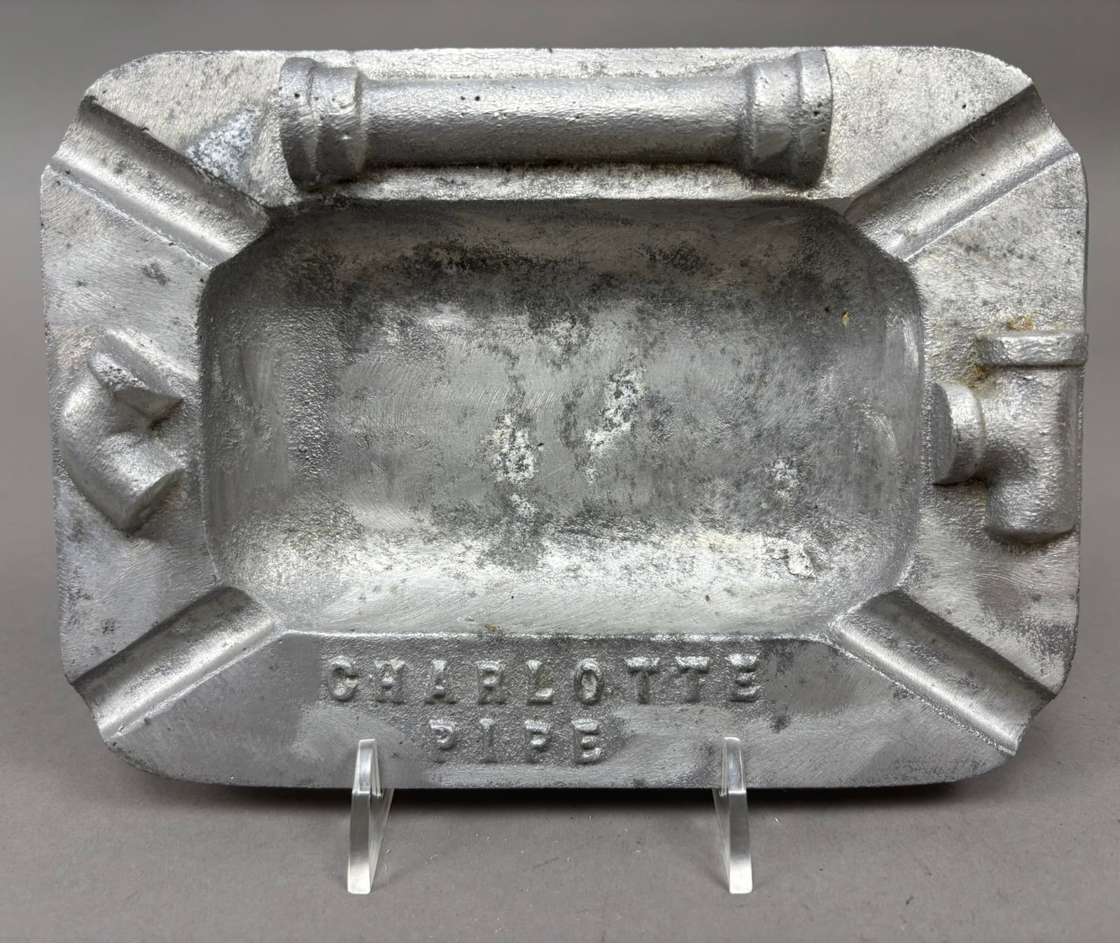 Charlotte Pipe Cast Aluminum 1930s Advertising Embossed Ashtray: 7.25" x 5.25" x 1"