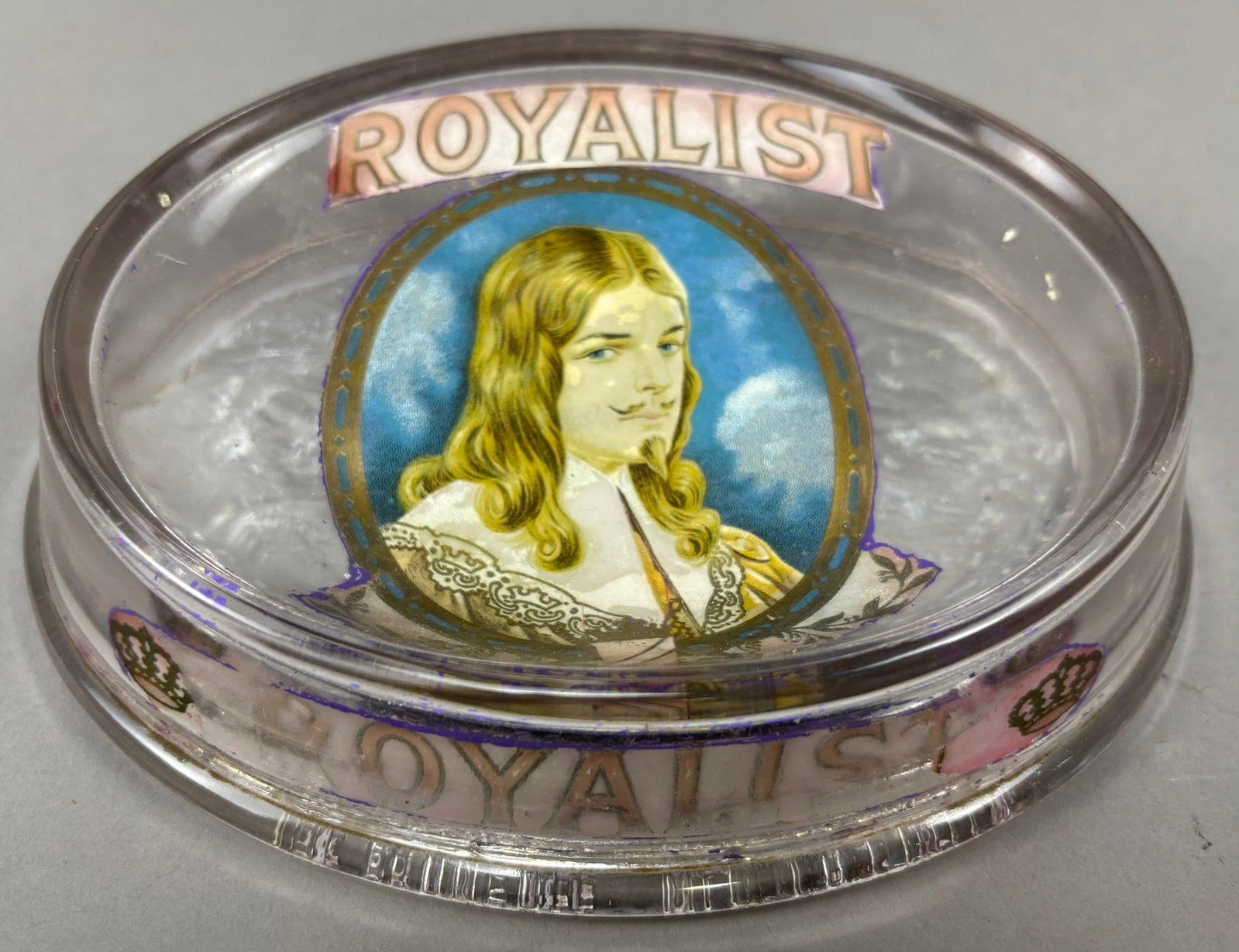 Royalist Original Foil Applied 1930s Advertising Glass Cigar Ashtrays: 7.625" x 6" x 2"