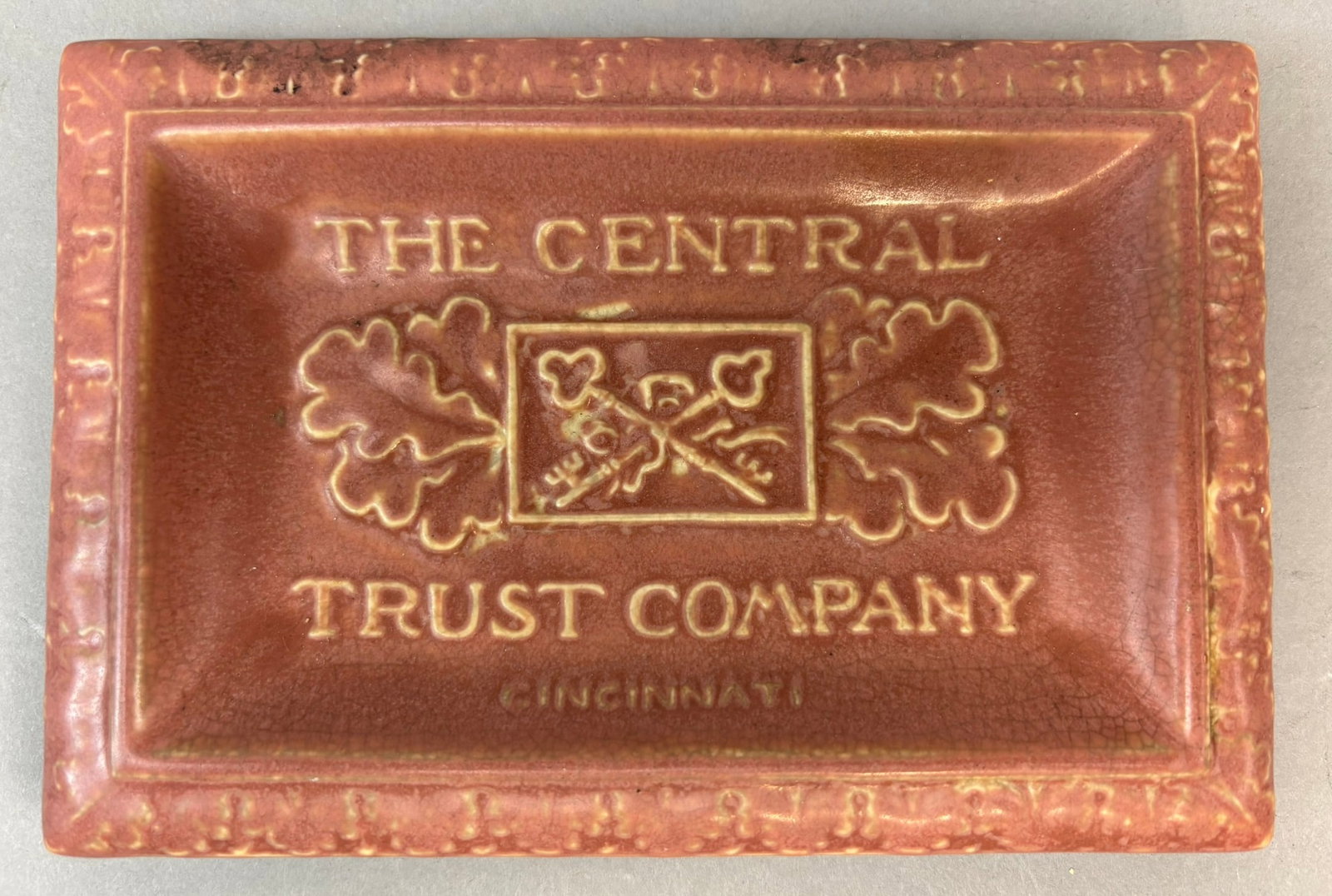The Central Trust Company Cincinnati Pink Rockwood Smoking Ashtray: 6" x 4" x .75"