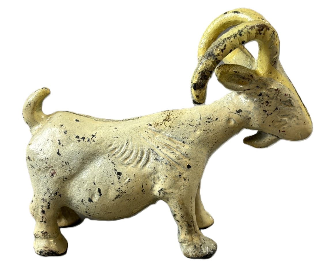 Antique Primitive Early 1900s Cast Iron Billy Goat White Painted Coin Bank (1 of 8)