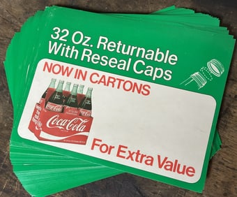 Lot 42 Coca Cola 32oz Returnable Cardboard Advertising Store Signs