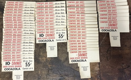 Lot 60 Coca Cola 55 Cent Pricer Cardstock Advertising Bottle Signs