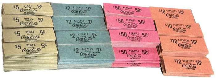 Lot 374 Coca Cola Penny Nickel Dime Quarter 1950s Coin Rolling Sleeves