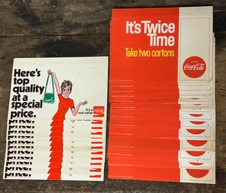 Lot 26 Original Coca Cola Advertising Window Stickers & Twice Time Signs