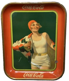 Original 1930 Coca-Cola Tin Lithograph Swimsuit Girl Tray