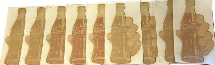 Lot 9 NOS 1950s Coca Cola Advertising Decals w/ Hand Holding Bottle