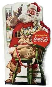 Greetings From Coca Cola Santa Claus Original 1948 Cardboard Easel Back Sign