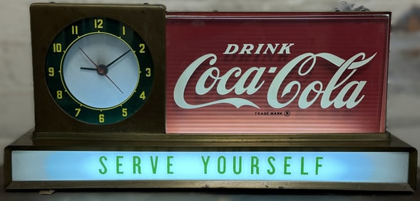 Drink Coca Cola Serve Yourself Lighted Store Advertising Clock