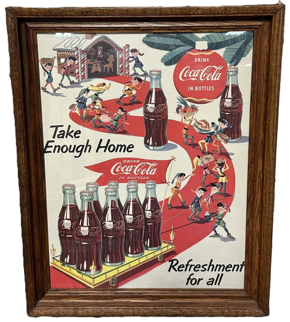 Take Enough Home Refreshment For All Coca Cola Advertising Sign: 15" x 19.5" inner - 18" x 22.5" outer