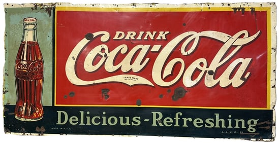 1936 Drink Coca Cola SST 6'x3' Tin Advertising Delicious Refreshing Sign