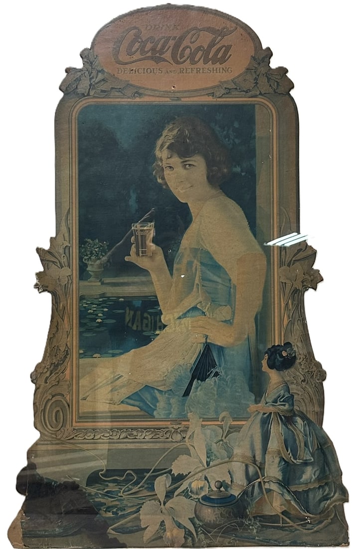 Drink Coca Cola Delicious & Refreshing 1920s Cardboard Advertising Sign (1 of 10)