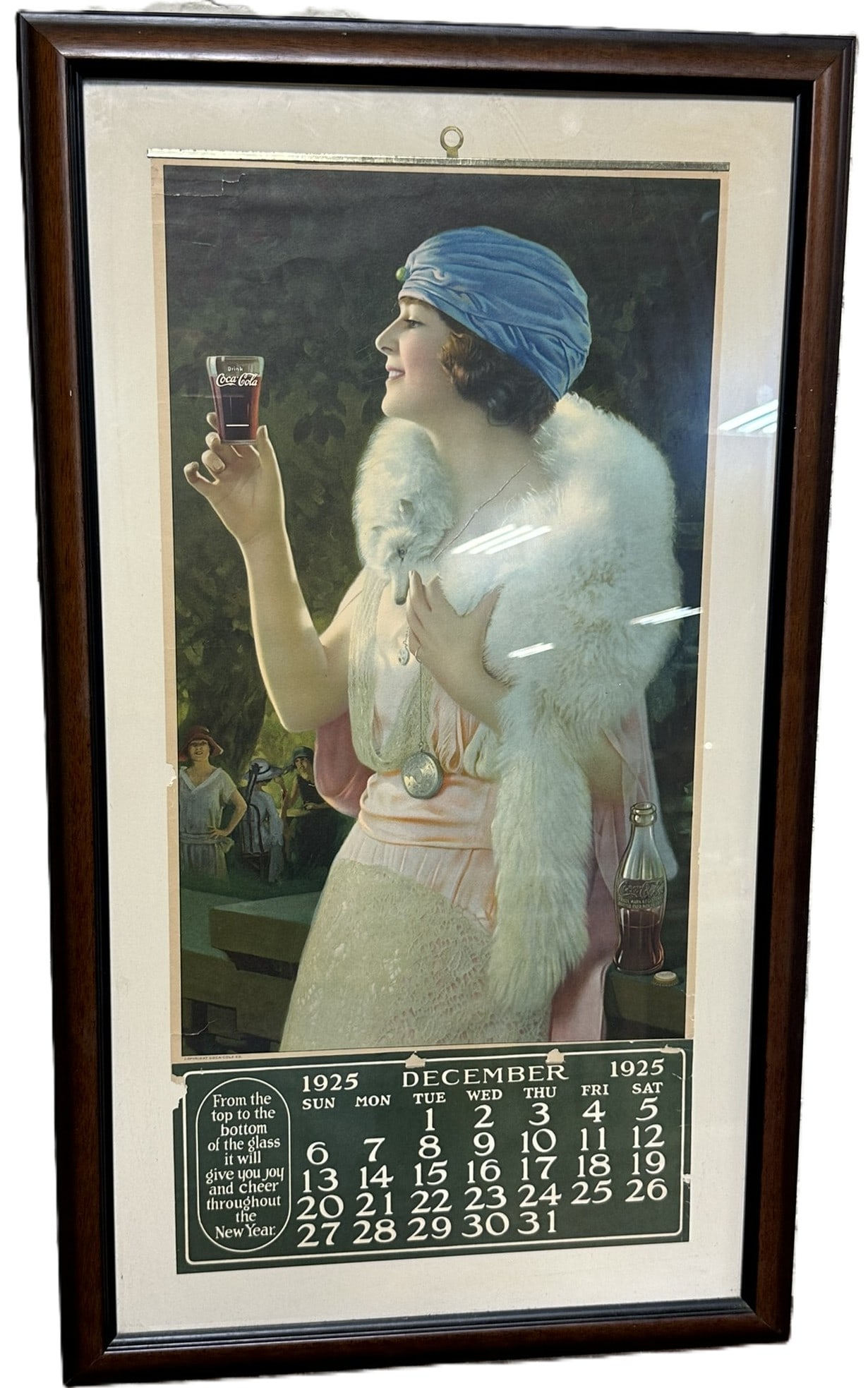 Rare Antique Coca-Cola 1925 Flapper Girl Framed & Matted Calendar (1 of 8)
