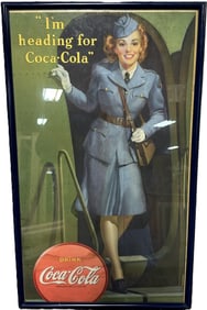 I'm Heading For Coca Cola 1940s Military Woman Cardboard Advertising Sign