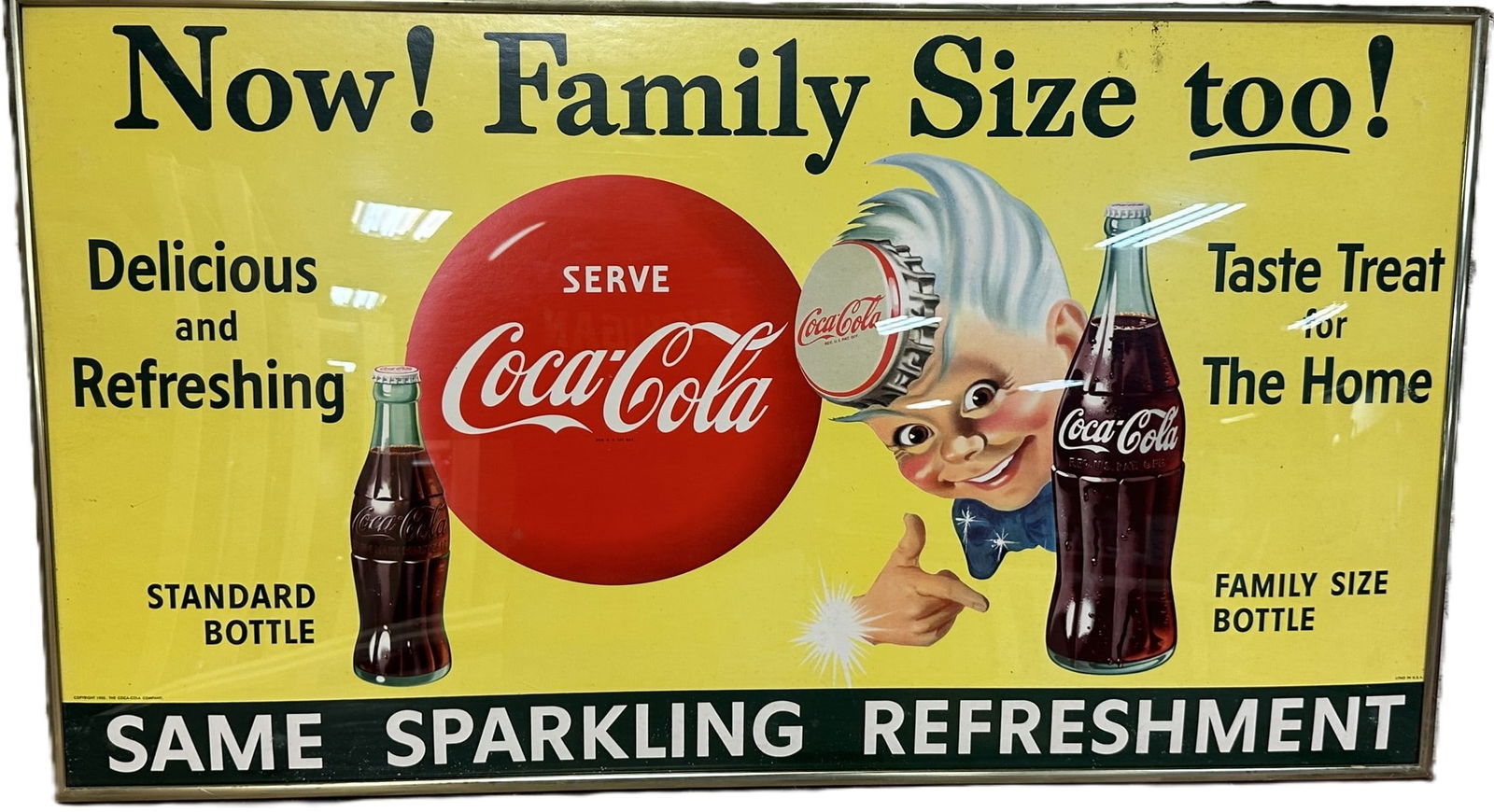 1955 Sparkling Refreshment Coca Cola Cardboard Advertising Sign w/ Sprite Boy (1 of 10)
