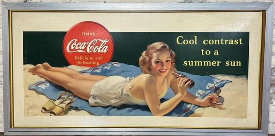 1941 Cool Contrast To The Summer Cardboard Advertising Sign w/ Original Frame