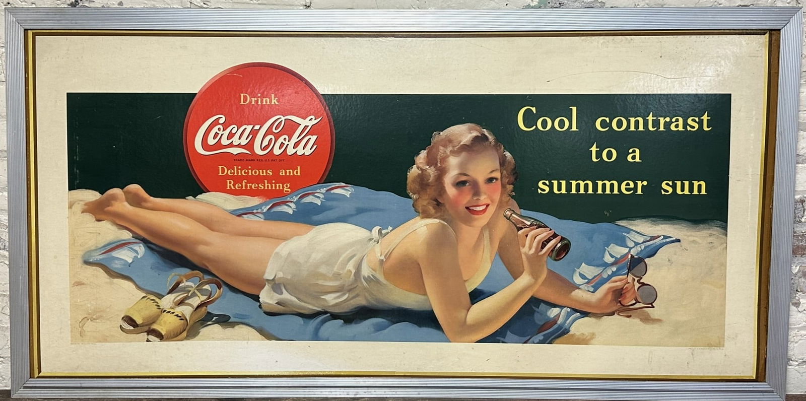 1941 Cool Contrast To The Summer Cardboard Advertising Sign w/ Original Frame (1 of 14)
