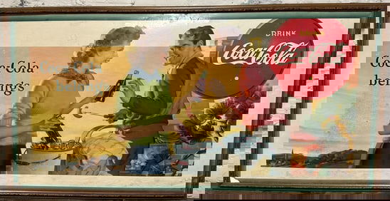 1942 Drink Coca-Cola Belongs Summer Picnic Cardboard Advertising Sign