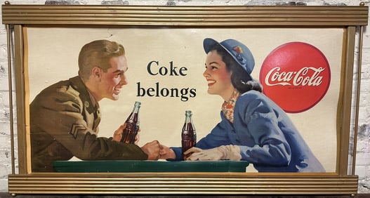 1946 Coke Belongs Original Cardboard Advertising w/ Original Kay Frame