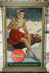 1941 The Year-Round Answer To Thirst Cardboard Advertising Sign w/ Kay Frame
