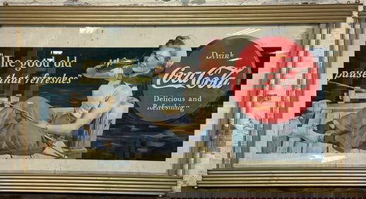 1940 The Good Old Pause That Refreshes Drink Coca Cola Sign w/ Kay Frame
