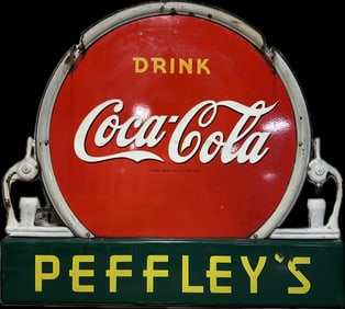 Peffley's Drink Coca Cola Spigot DSP Porcelain Sign w/ Original Frame