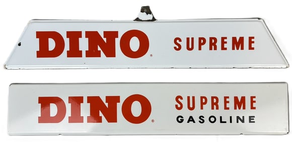 Pair Dino Supreme SSP Porcelain Advertising Gas Pump Signs