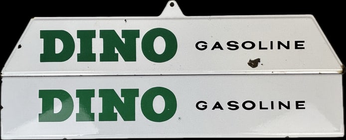 Pair Dino Gasoline SSP Porcelain Advertising Gas Pump Signs