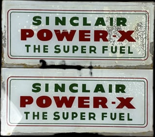 Pair Sinclair Power-X Flat The Super Fuel Glass Gas Pump Sign