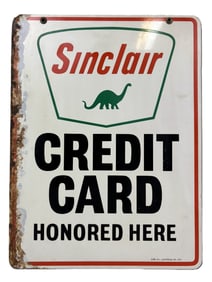 Sinclair Credit Card Honored Here DST Tin Metal Gas Station Sign
