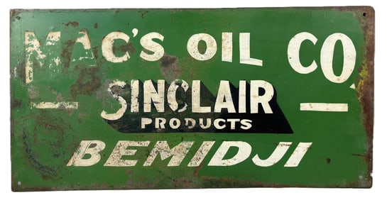 Mac's Oil Co Sinclair Product Bemidji SST Tin Advertising Sign