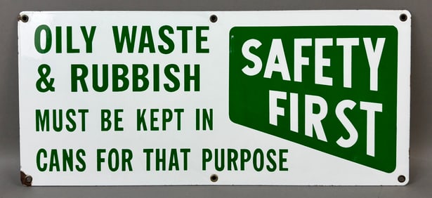 Safety First Oily Waste & Rubbish SSP Porcelain Station Sign