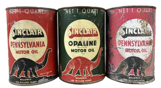 Lot 3 Sinclair Opaline & Pennsylvania Red & Black Dino Motor Oil Metal Quart Cans